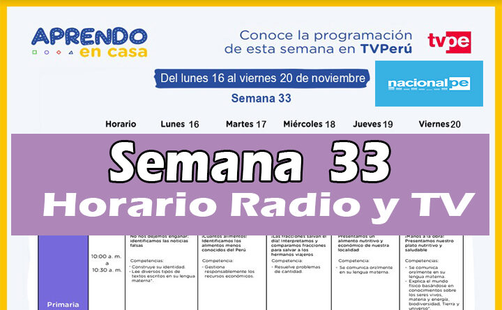 Semana 33 | Aprendo en Casa Programación Radio y TV del 16 al 20 de noviembre