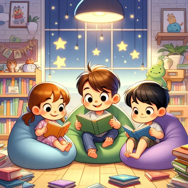 Estudiantes leyendo cuentos