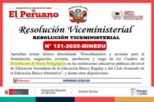Resolución Viceministerial N° 121-2025-MINEDU: Procedimientos para la Formulación y Asignación de Horas Pedagógicas en Educación Secundaria